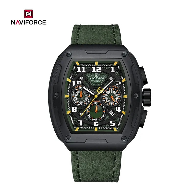 Naviforce NF8053 Brand Watch for Men Chronograph Genuine Leather Fashion Waterproof Quartz