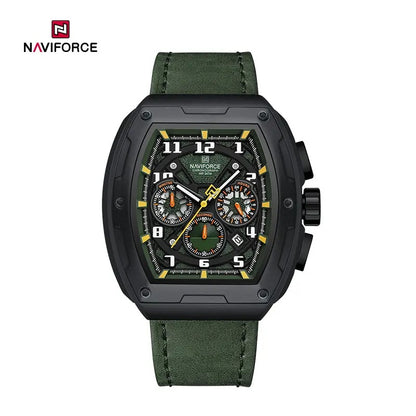 Naviforce NF8053 Brand Watch for Men Chronograph Genuine Leather Fashion Waterproof Quartz