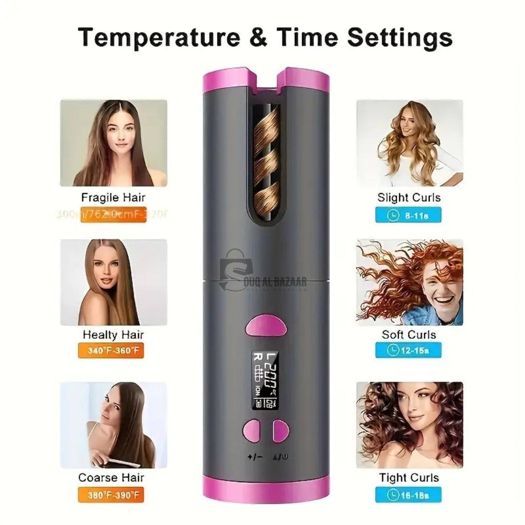 Automatic Hair Curler – USB Rechargeable Ceramic Curling Iron with LCD Display & Temperature Control
